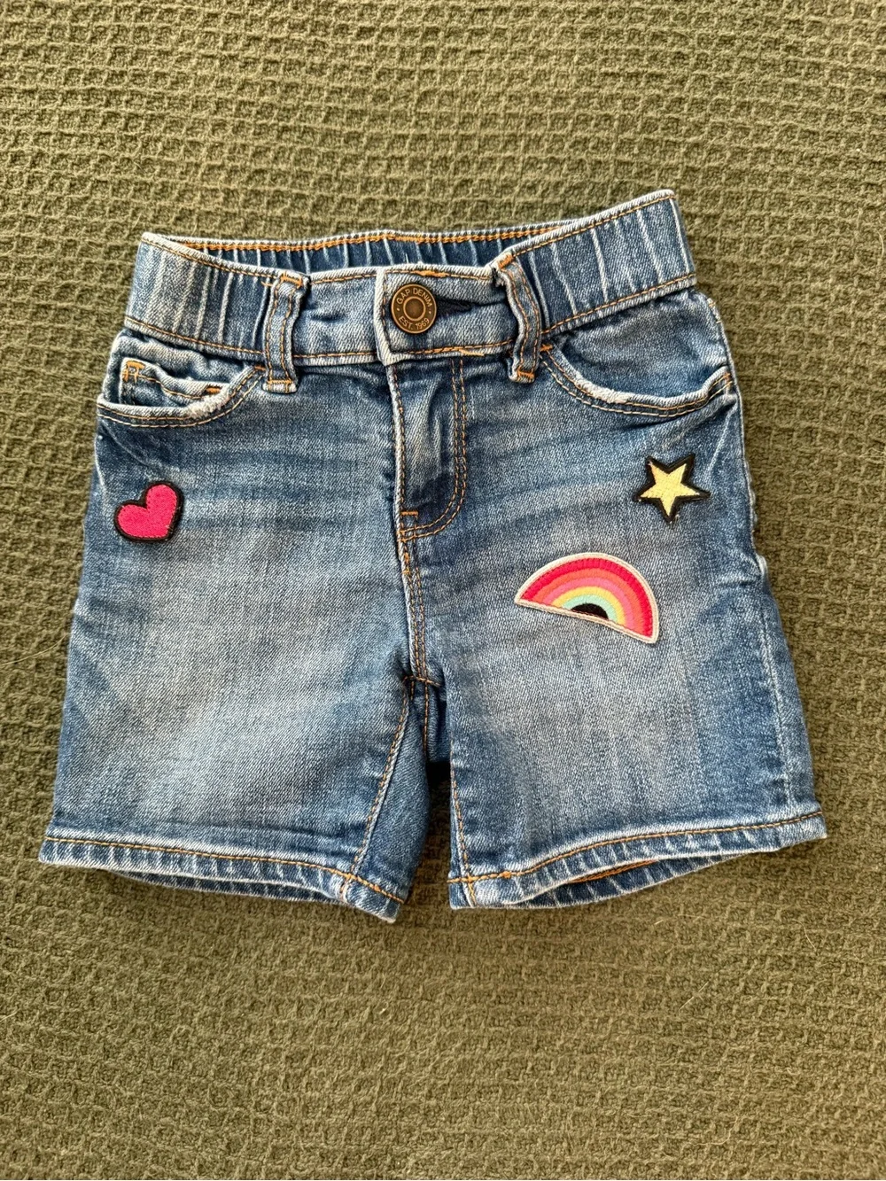 GAP Girls Blue Denim Shorts with Rainbow & Patch Details